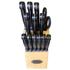 GINSU 13-Piece Knife Set w/Black Kitchen Knives & Shears in Natural Wooden Block